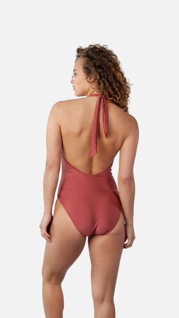 Red halter one piece swimsuit best sale