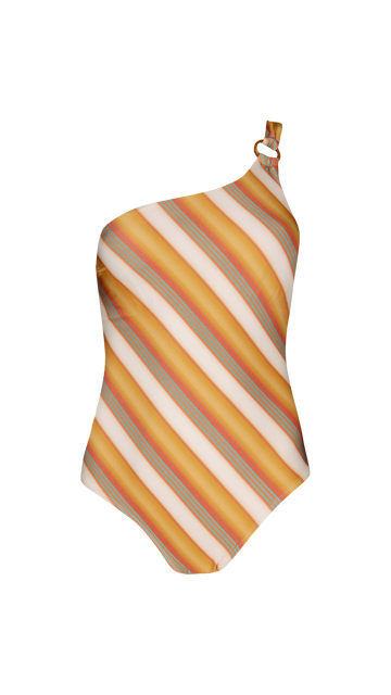 Striped one shoulder swimsuit discount